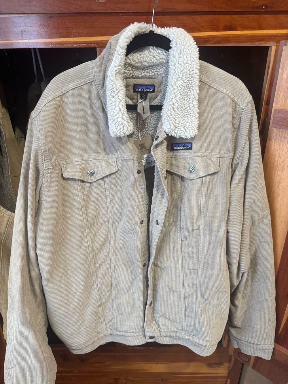 Patagonia Beige Corduroy Sherpa-Lined Bomber Jacket